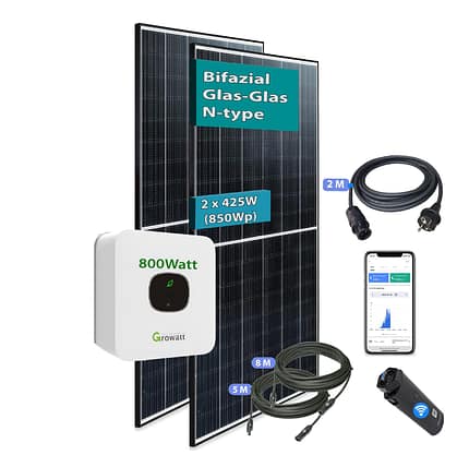 Balkonkraftwerk 910Wp JA Solar Bifazial N-Type JAM54D40-455 mit Growatt Mic-800W-Tlx Wechselrichter