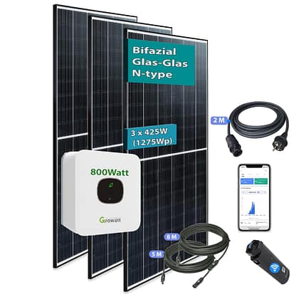 Balkonkraftwerk 1365Wp JA Solar Bifazial N-Type JAM54D40-455/GB mit Growatt Mic-800 Tlx Wechselrichter 800W