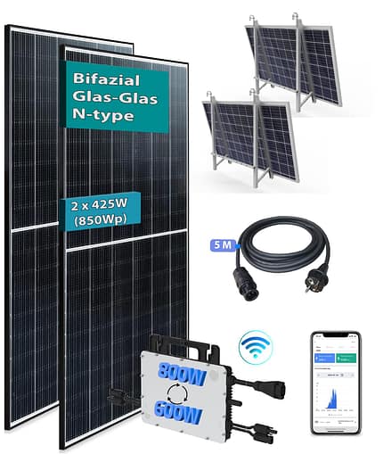Balkonkraftwerk 850Wp JA Solar Bifazial N-Type JAM54D40-425/GB Hoymiles HMS-800-2T mit Balkon Halterung