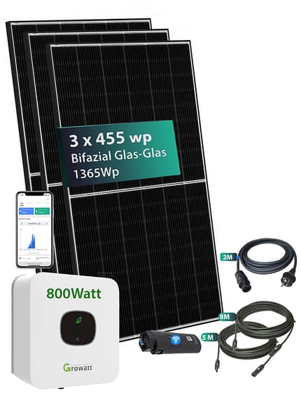 Balkonkraftwerk Growatt Mic 800W / 1365Wp Bifazialer Glas Glas Ja Solar